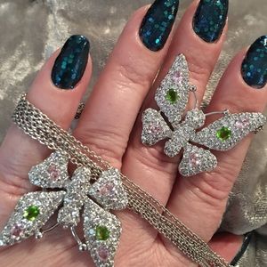 Sterling Silver Large Gem Butterfly Set 6.5 & 18”